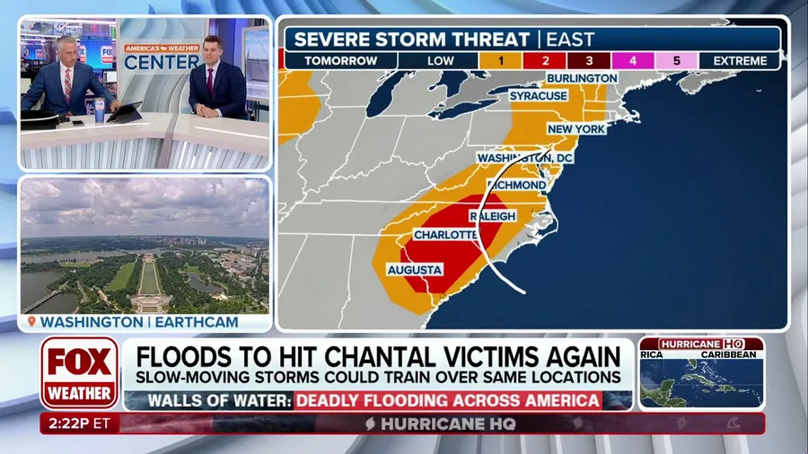 Flooding rain forecast for areas flooded by Chantal