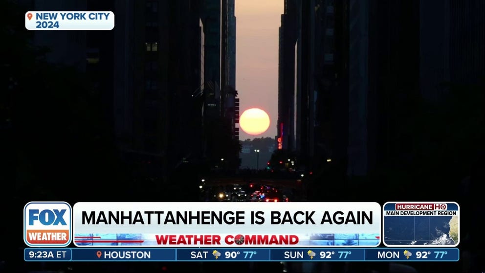 Your last chances to see Manhattanhenge in 202 happen this weekend. Manhattanhenge is the phenomenon of the sunset appearing between the buildings on Manhattan's street grid. 