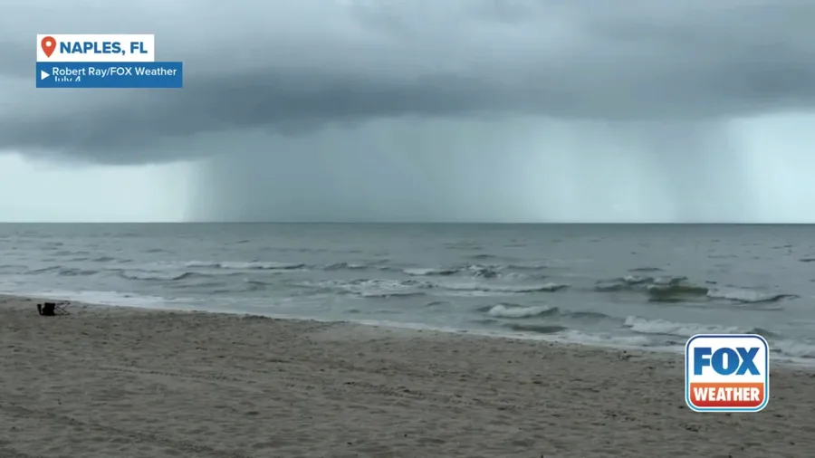 Heavy rain in the Gulf as seen from Naples, Florida