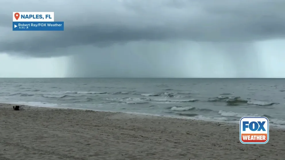Heavy rain in the Gulf as seen from Naples, Florida.