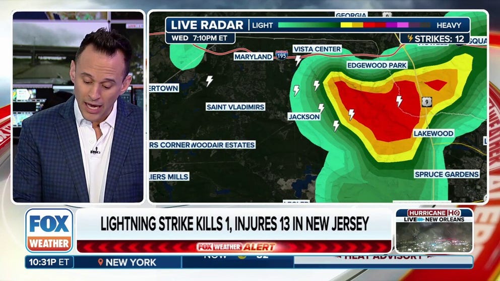 A lightning strike to an outdoor archery range in eastern New Jersey killed a 61-year-old man and injured more than a dozen others Wednesday evening, local authorities said.