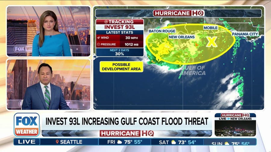 Invest 93L increases Gulf Coast flood threat as system is monitored for tropical development