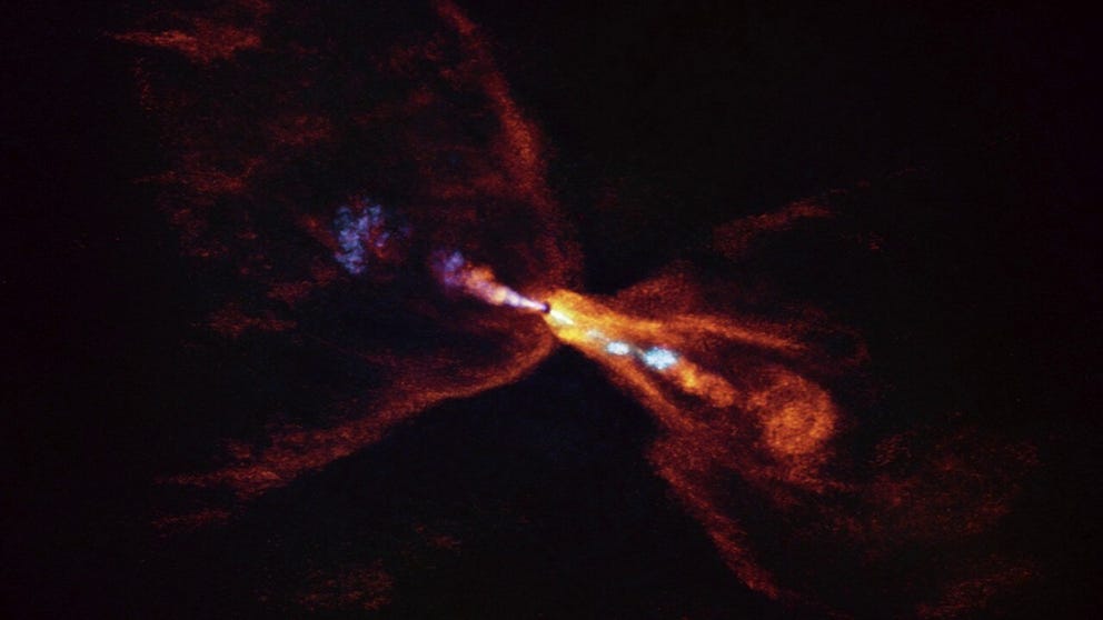 This video zooms into HOPS-315, a baby star where astronomers have identified gas condensing into solid minerals for the first time.