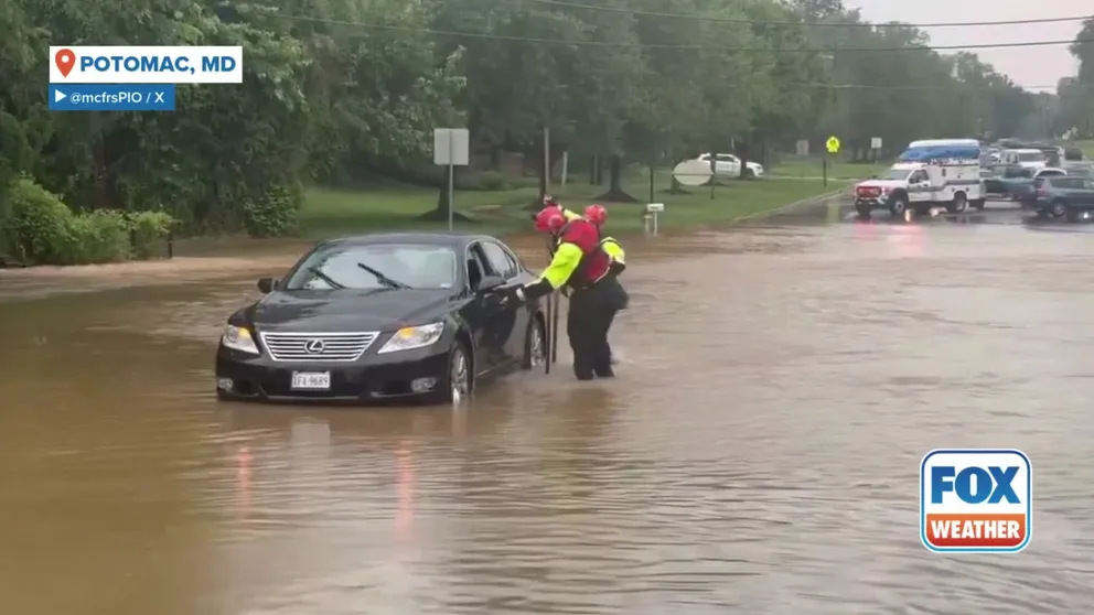 First responders in Maryland needed to conduct multiple water rescues on Saturday, July 19, when heavy rain prompted a Flash Flood Emergency for communities north of the nation's capital.