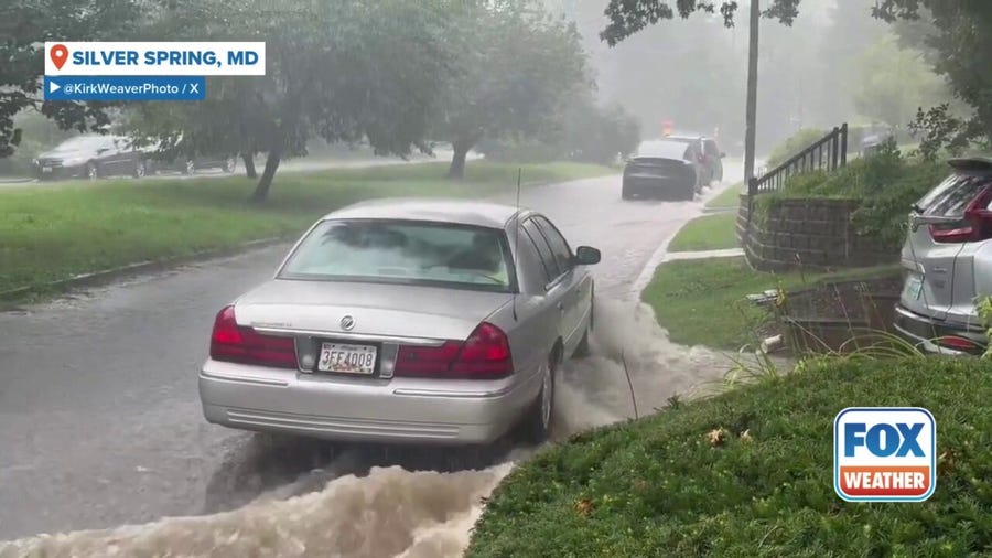 Residents in Maryland experience heavy rain and flooding