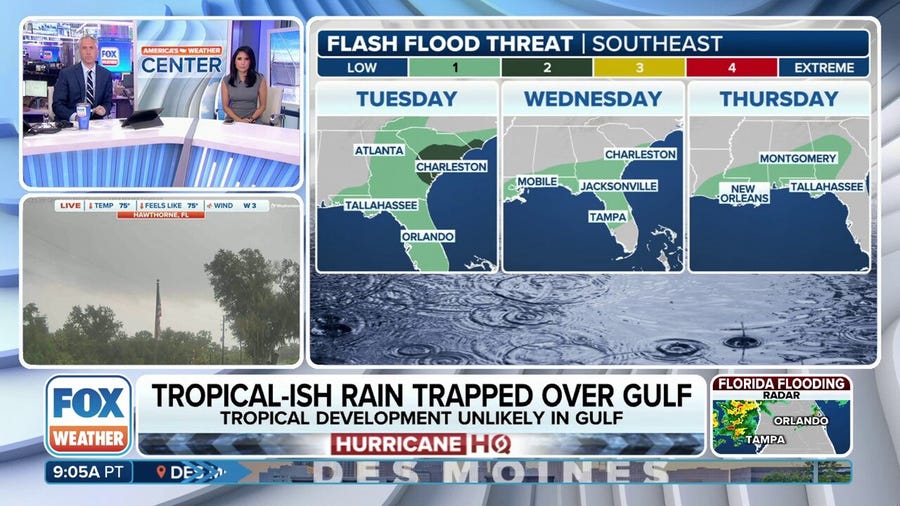Tropical downpours fueling flood concerns in Southeast, along Gulf Coast