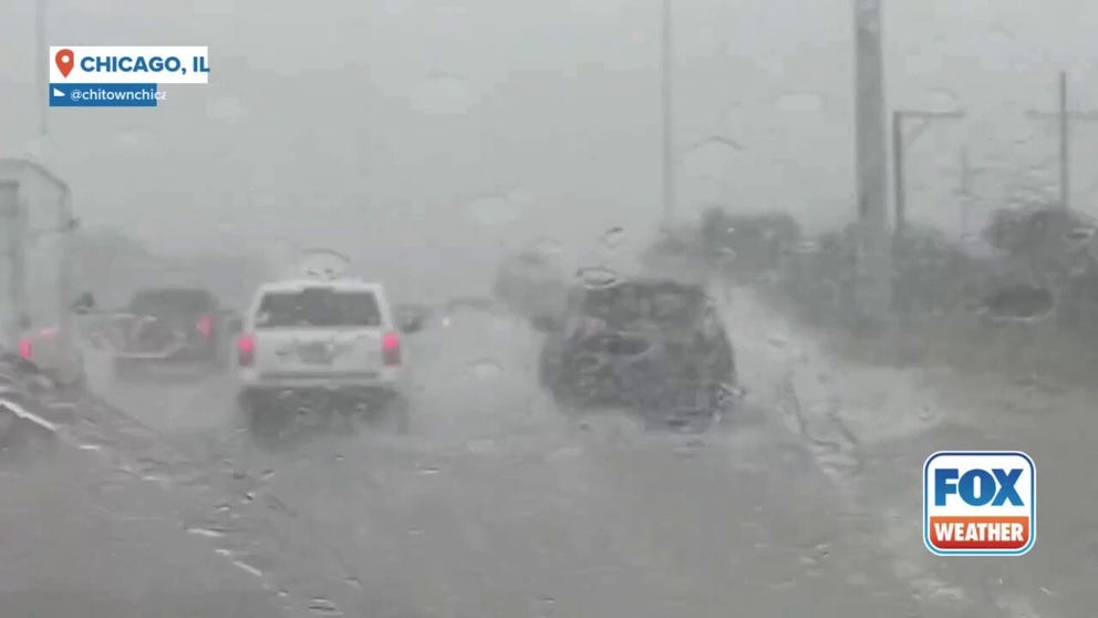 A flash flood warning was in effect for Chicago Friday afternoon, as drivers on I-55 were met with flooding on the highway. 