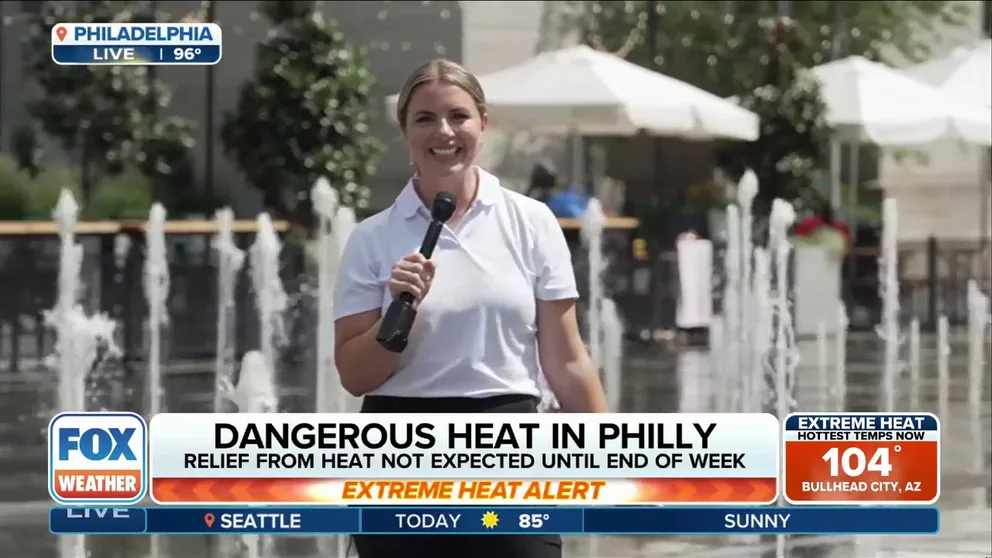 Extreme heat has been baking the Eastern US, but relief isn't expected until the end of the week. FOX Weather Correspondent Katie Byrne is in Philadelphia at a splash pad where not many people were leaving the comfort of their AC to beat the heat. 