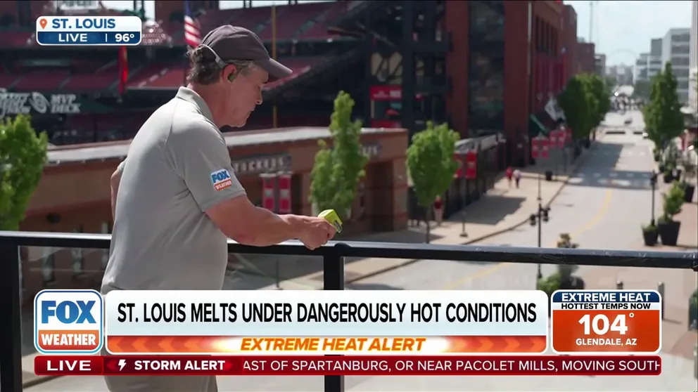 St. Louis is one of many cities feeling the heat this week. An Extreme Heat Warning is in effect until at least Wednesday. Meanwhile, people near Busch Stadium are trying to stay cool. FOX Weather Storm Specialist Mike Seidel is there with the latest temperatures. 