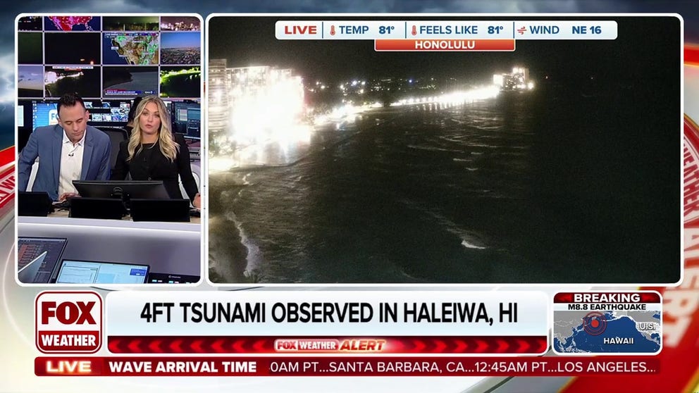 At least four-foot tsunami waves have been observed in Haleiwa, Hawaii