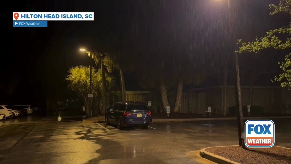 A video shared from Hilton Head Island, South Carolina, shows heavy rain falling on Monday, Aug. 4, 2025, as tropical downpours soaked the region.