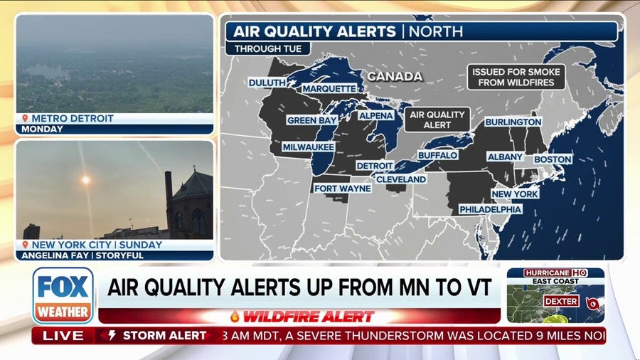 Air Quality Alerts remain in effect from Midwest to Northeast due to Canadian wildfire smoke