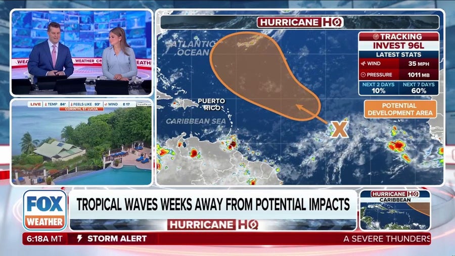 Invest 96L in Atlantic could become tropical depression or tropical storm late this weekend