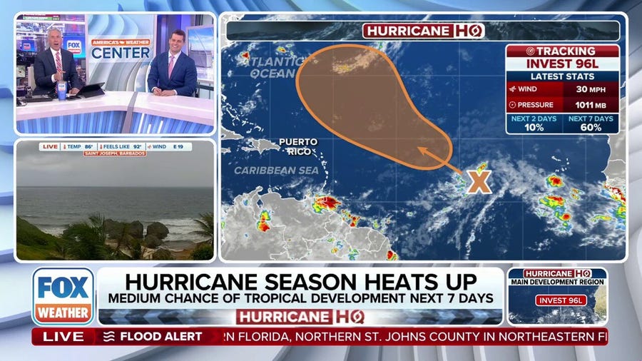 Atlantic hurricane season heating up with Invest 96L churning over ocean