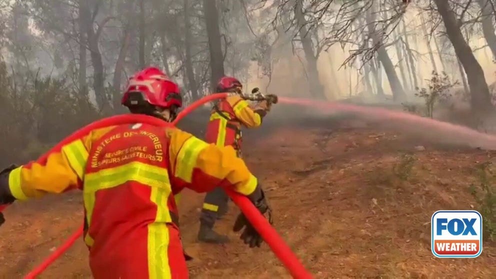 Video from the Securite Civile shows firefighting efforts in the Aude region of Southern France. A wildfire has consumed nearly 40,000 acres in three days. 