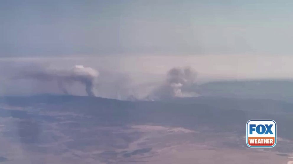Columns of smoke can be seen billowing up from the Gifford Fire in California on Tuesday.