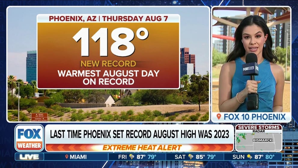 The thermometer soared to 118 degrees in Phoenix Wednesday, breaking the previous August high temperature record of 117 degrees.