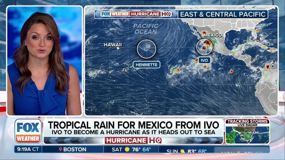 The Eastern Pacific is ahead of schedule on tropical activity as storms Henriette and Ivo move through the ocean. Ivo will bring tropical rain to Mexico, while Henriette passes north of the Hawaiian islands, bringing high surf. 