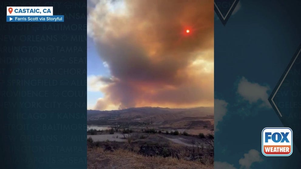 Thick smoke from the Canyon Fire clouded the sky in Castaic, California, on Friday. The fire has burned more than 5,000 acres since its start on Thursday.
