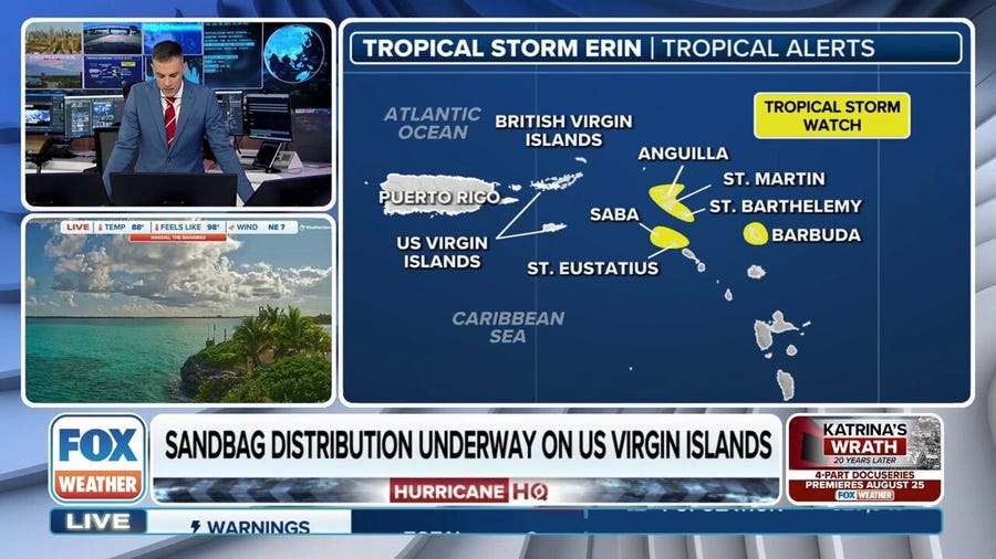 Tropical Storm Watches issued for Erin throughout the Caribbean islands