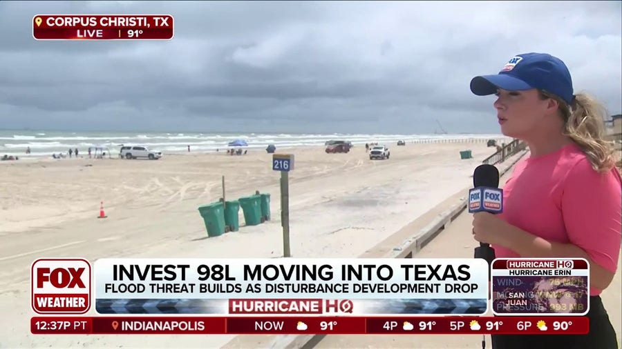No chance of tropical development for Invest 98L as it moves onshore in Texas