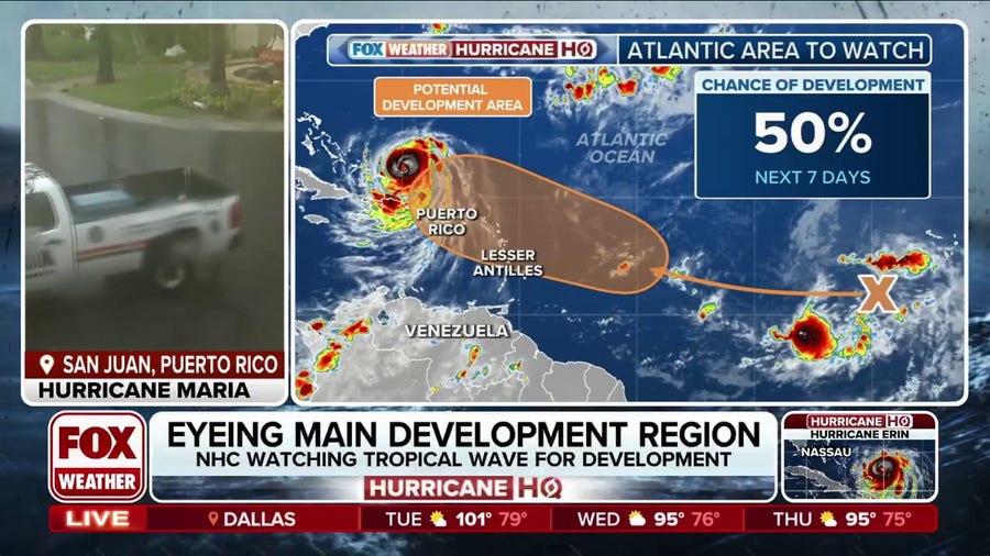 Next area to watch for potential tropical development behind Hurricane Erin in Atlantic Ocean