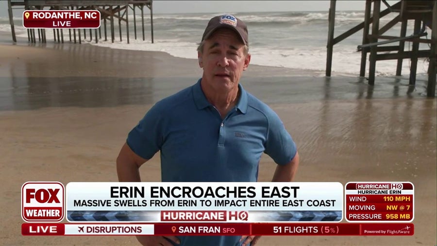 North Carolina beaches close as homes threatened by growing waves ahead of Hurricane Erin