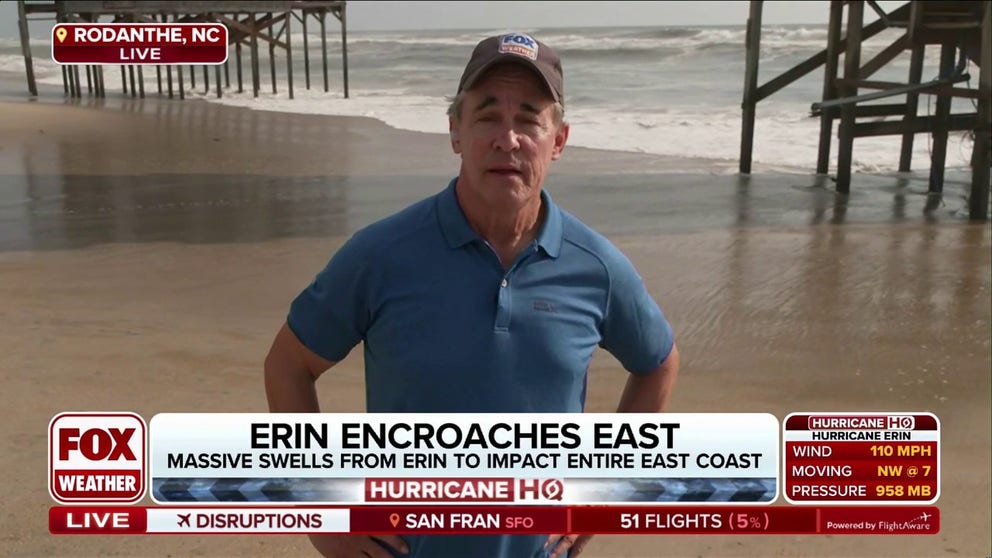 Several beaches along North Carolina's Outer Banks have already closed and evacuations are underway due to the expected storm surge from Hurricane Erin. FOX Weather Storm Specialist Mike Seidel has the latest from Rodanthe.