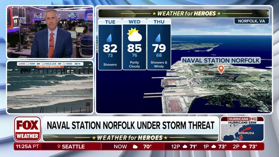 Hurricane Erin bringing rain, storm threat for Naval Station Norfolk