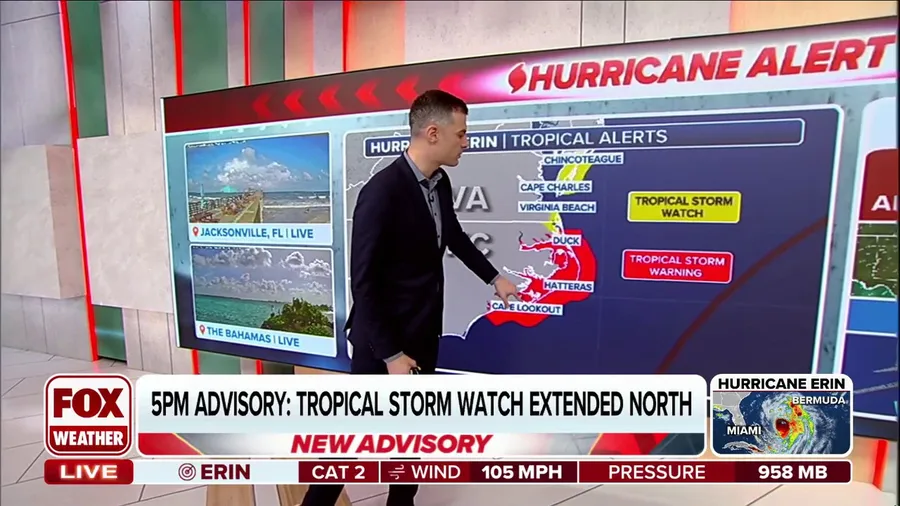 Tropical storm alerts expand in North Carolina, Virginia for Hurricane Erin