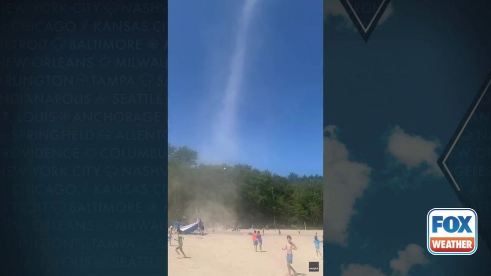 A dust devil that spun up at a lake in Grafton, New York, sent children running and beach equipment flying on Friday, Aug. 15. Within 30 seconds, the dust died down. 
