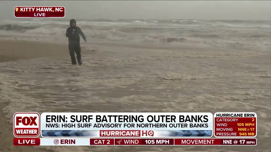 Hurricane Erin batters North Carolina's Outer Banks with monster waves, tropical-storm-force winds