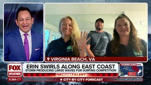 Hurricane Erin produces large swells during surfing championship on Virginia coast