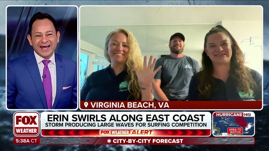 Hurricane Erin produces large swells during surfing championship on Virginia coast