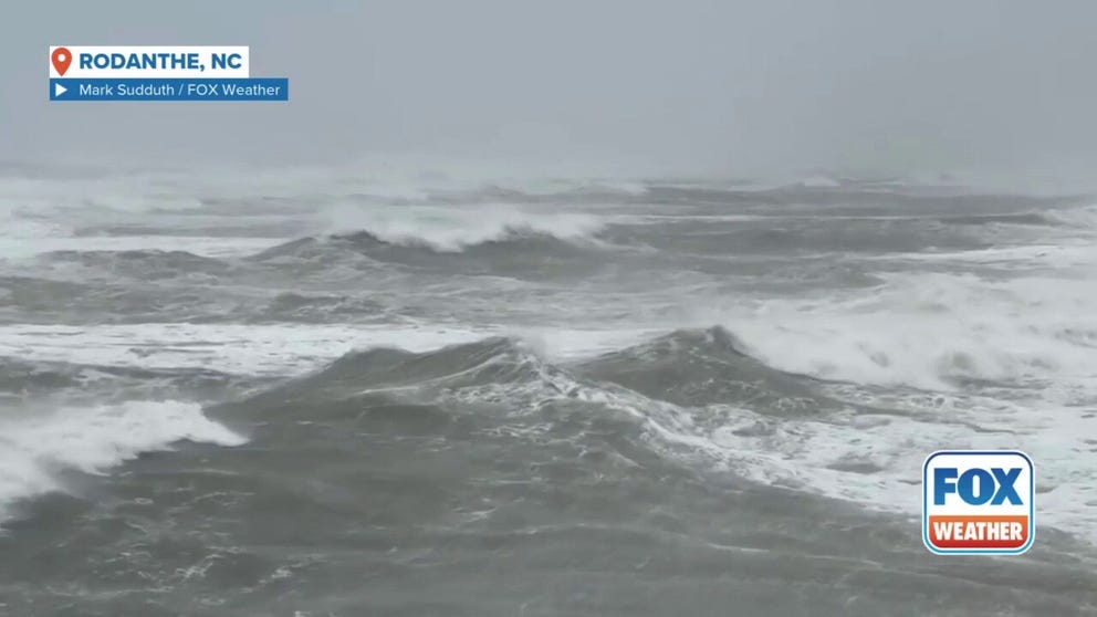 Hurricane Erin created large waves Thursday morning on Rodanthe beaches. Video showed the large waves crashing up onto a beach. 