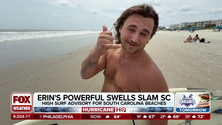South Carolina surfers enjoy powerful waves from Hurricane Erin