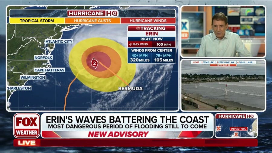 Hurricane Erin batters East Coast as impacts shift to Northeast coast