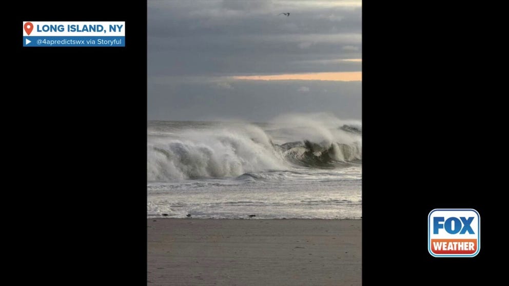Video from Thursday showed some of the big waves created by Hurricane Erin pounding a beach in Robert Moses State Park on Long Island. 