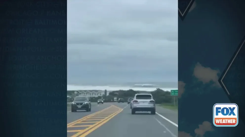 Massive waves created by Hurricane Erin could be seen by drivers on the Montauk Highway Thursday night. 