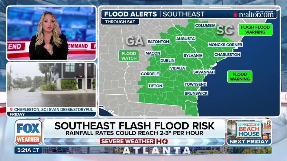 Georgia and South Carolina remain in the risk for flash flooding this weekend as a stalled front hangs over the southeast. Charleston, South Carolina, was soaked with heavy rainfall on Friday evening, leading to flash flooding. 