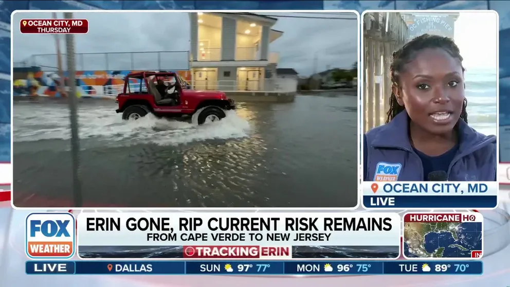 FOX Weather's Brandy Campell reports from Ocean City, Maryland where waves are still high from Hurriacne Erin's earlier pass this week. 