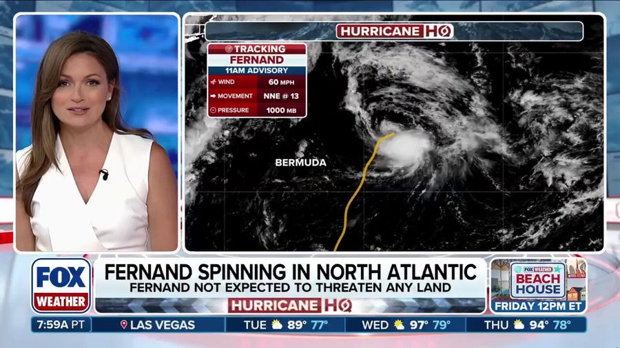 Tropical Storm Fernand strengthens east of Bermuda over north Atlantic