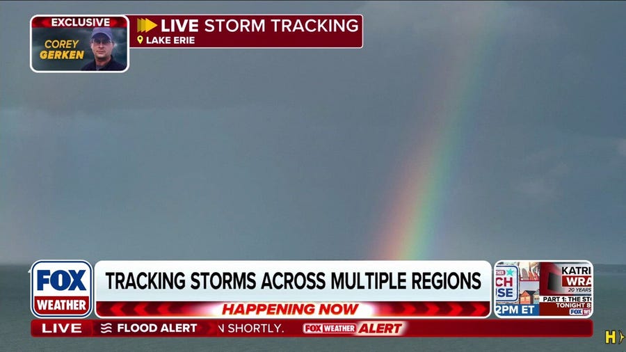 Stunning rainbow captured during live storm tracking