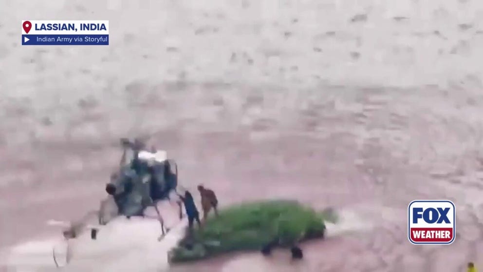 Video from Wednesday, Aug. 27, showed the Indian Army rushing to save people in a precarious situation during rapidly rising flooding in Lassian, India. 
