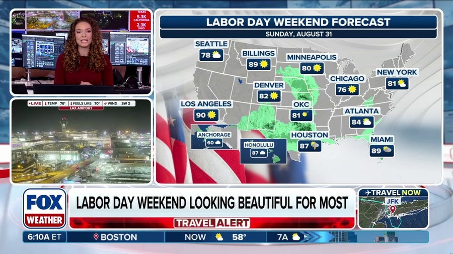Labor Day Weekend forecast features dry coasts but wet Midwest at times