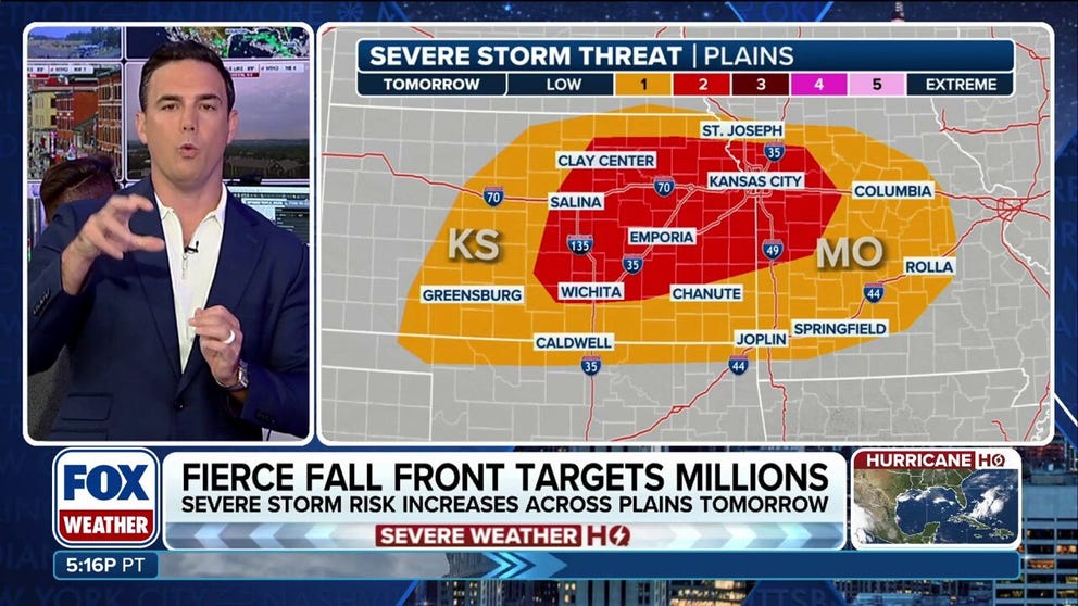 Scattered strong to severe thunderstorms are expected across the Kansas City metro and into the Missouri Ozarks on Wednesday evening, bringing the risk of large hail and damaging winds before cooler air settles in.
