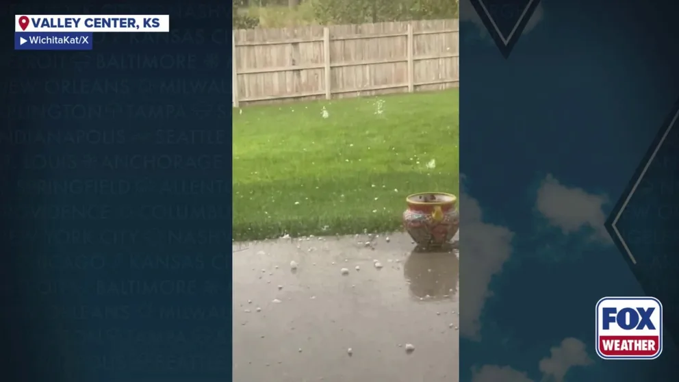Thunderstorms moved through the Plains on Wednesday afternoon, bringing large hail to parts of eastern Kansas into the evening.