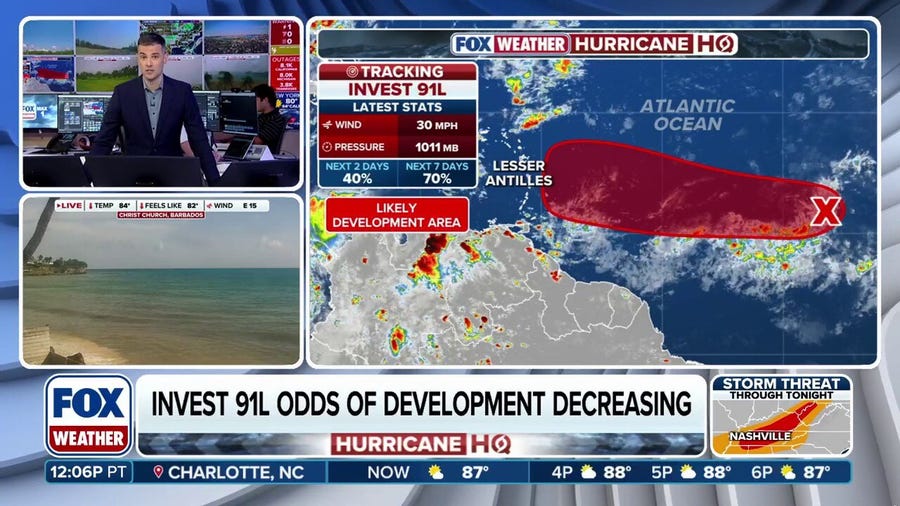 Invest 91L development odds dropping