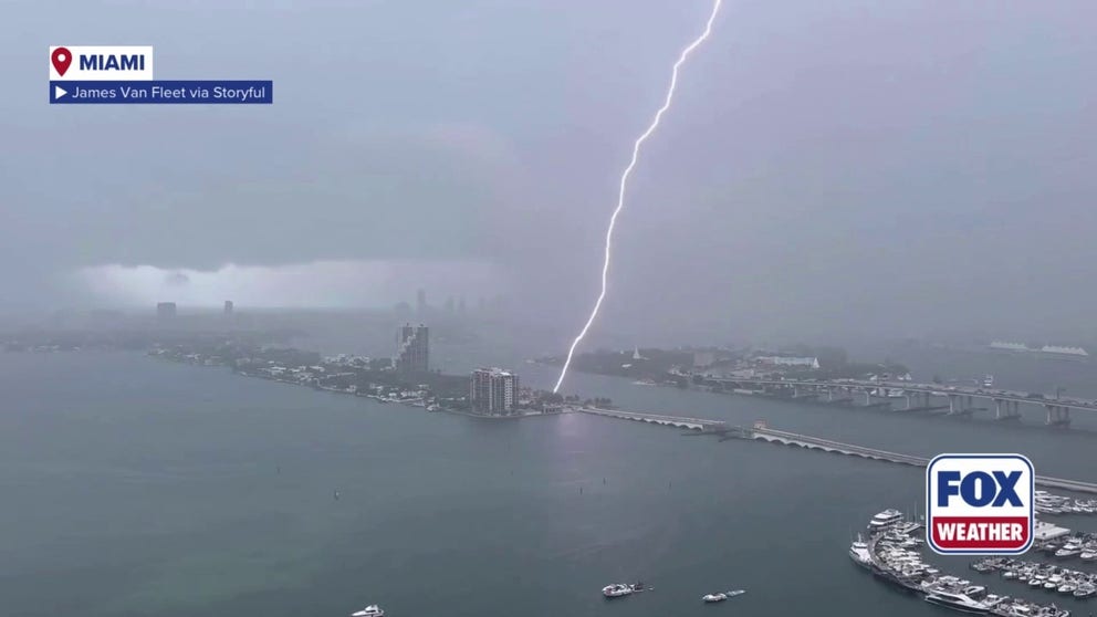 Parts of South Florida were hit by rain and thunderstorms on Wednesday, as locals observed a large lightning strike.