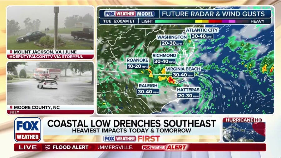 Coastal storm brings heavy rain, dangerous surf to mid-Atlantic